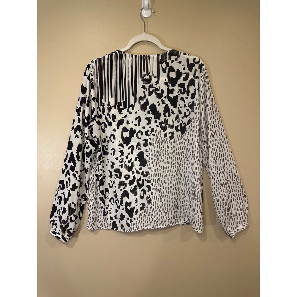 Cabi Womens Size Large Leopard Print Mixed Media Tie Neck Long Sleeve Blouse Top - Picture 4 of 6